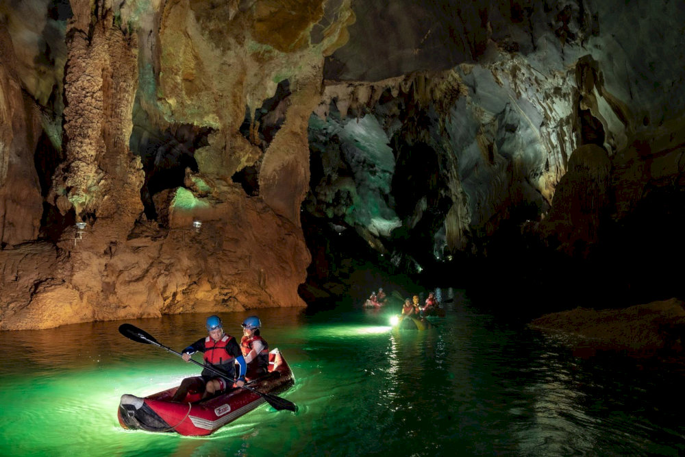 The sensation of steering your own kayak through dim underground passages adds an exciting and slightly suspenseful thrill to the journey 